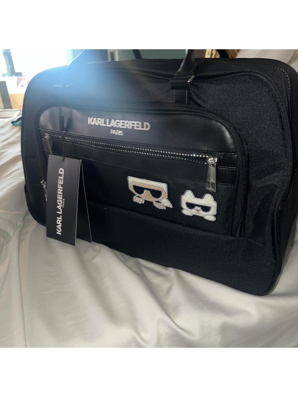 Karl Lagerfeld Paris RARE Black Duffle Bag Luggage Travel Weekender NWT $349.99